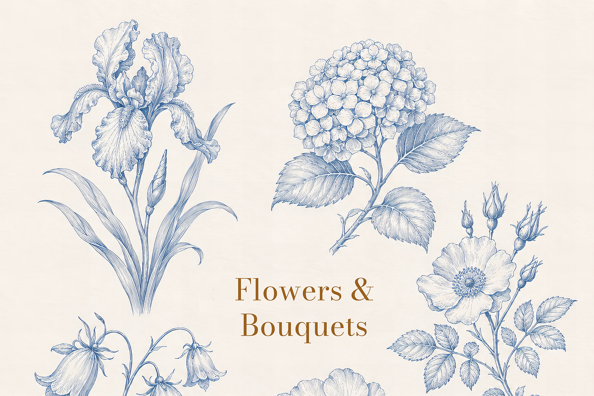 Vintage Toile de Jouy Frames Florals, an Object Graphic by Olya Creative (Photo 3 of 15)