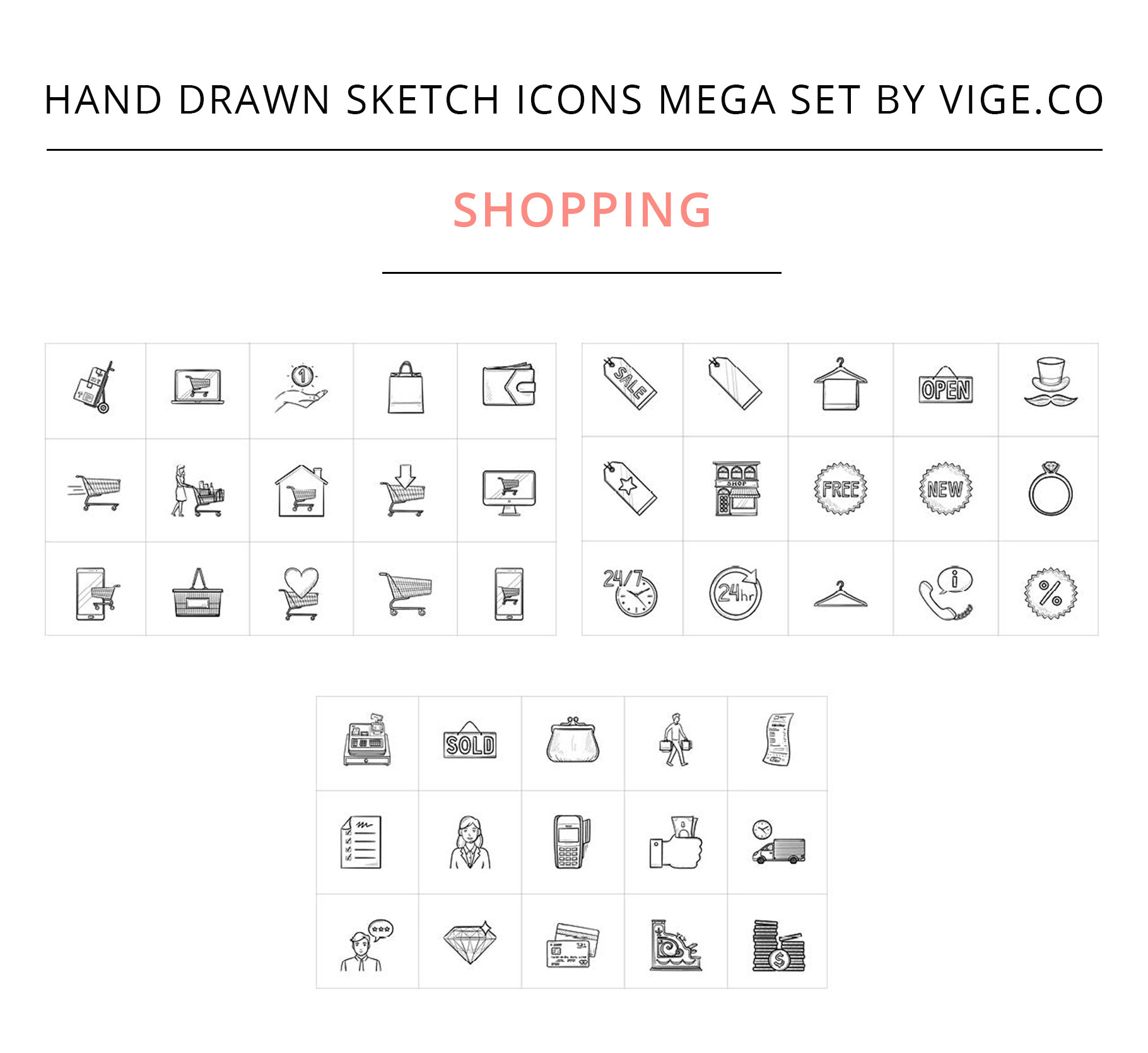 45 Shopping sketch icons, an Outline Icon by Visual Generation