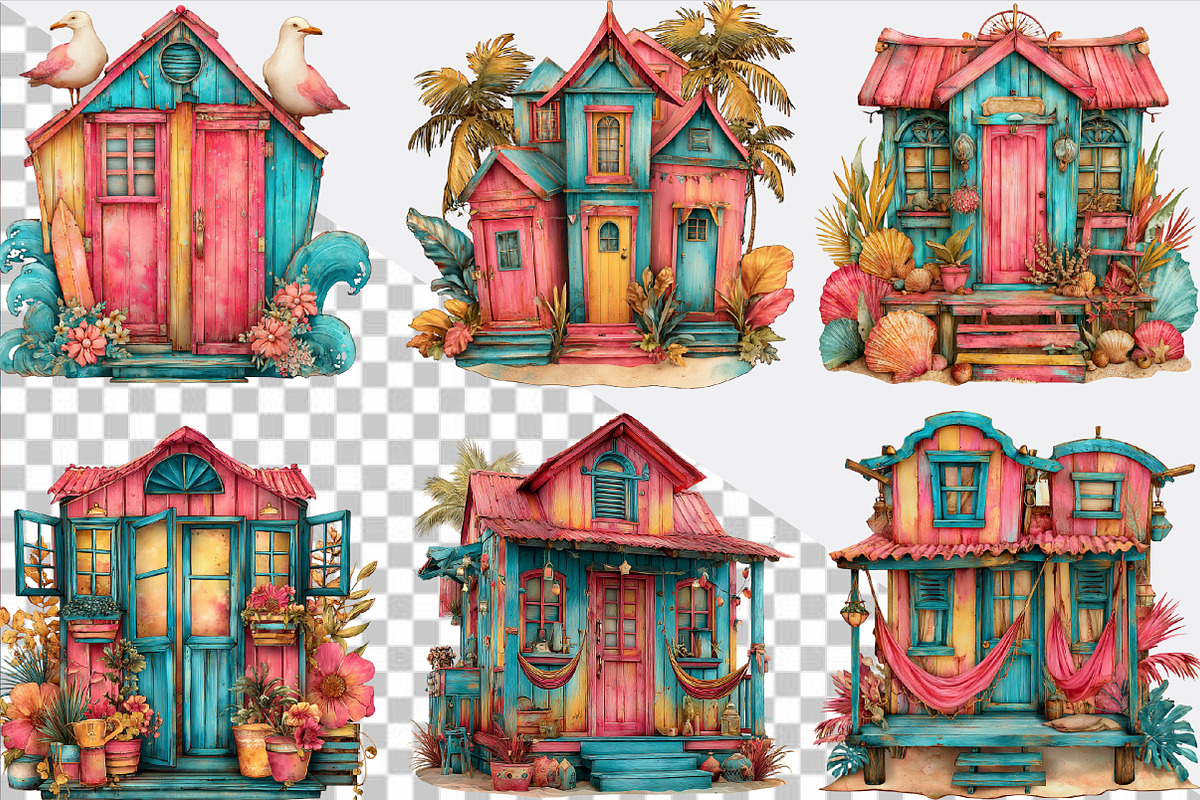 Beach Huts Summer Clipart Bundle., an Illustration by SVGArt (Photo 2 of 9)