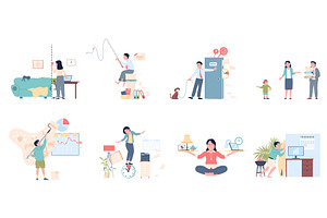 Work life balance scenes. Lifestyle, a Finance Illustration by LadadikArt