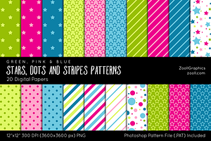 Stars, Dots & Stripes Digital Papers, a Pattern Graphic by ZoollGraphics