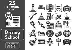 Driving School 25 Flat Icons, an Icon by Pexelpy