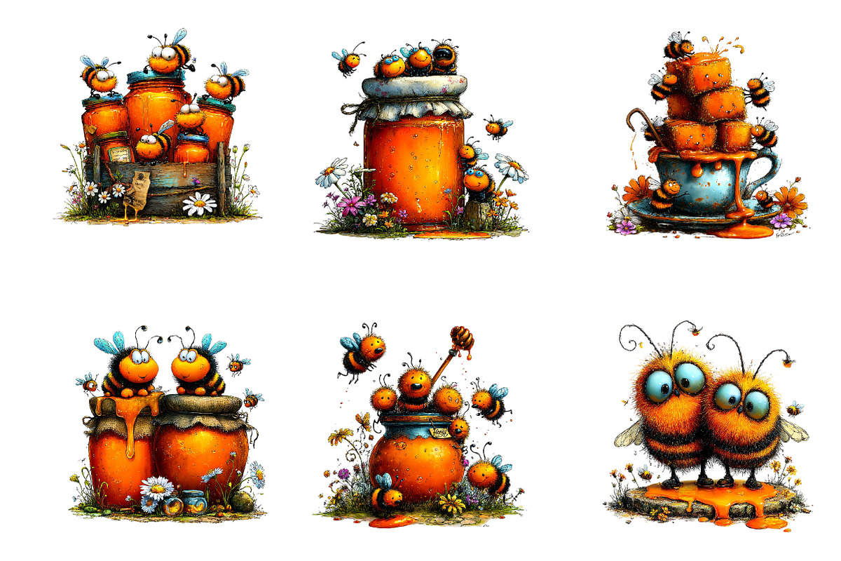 Whimsical Bee and Honey Clipart, a Seasonal Illustration by CreationArt (Photo 3 of 5)