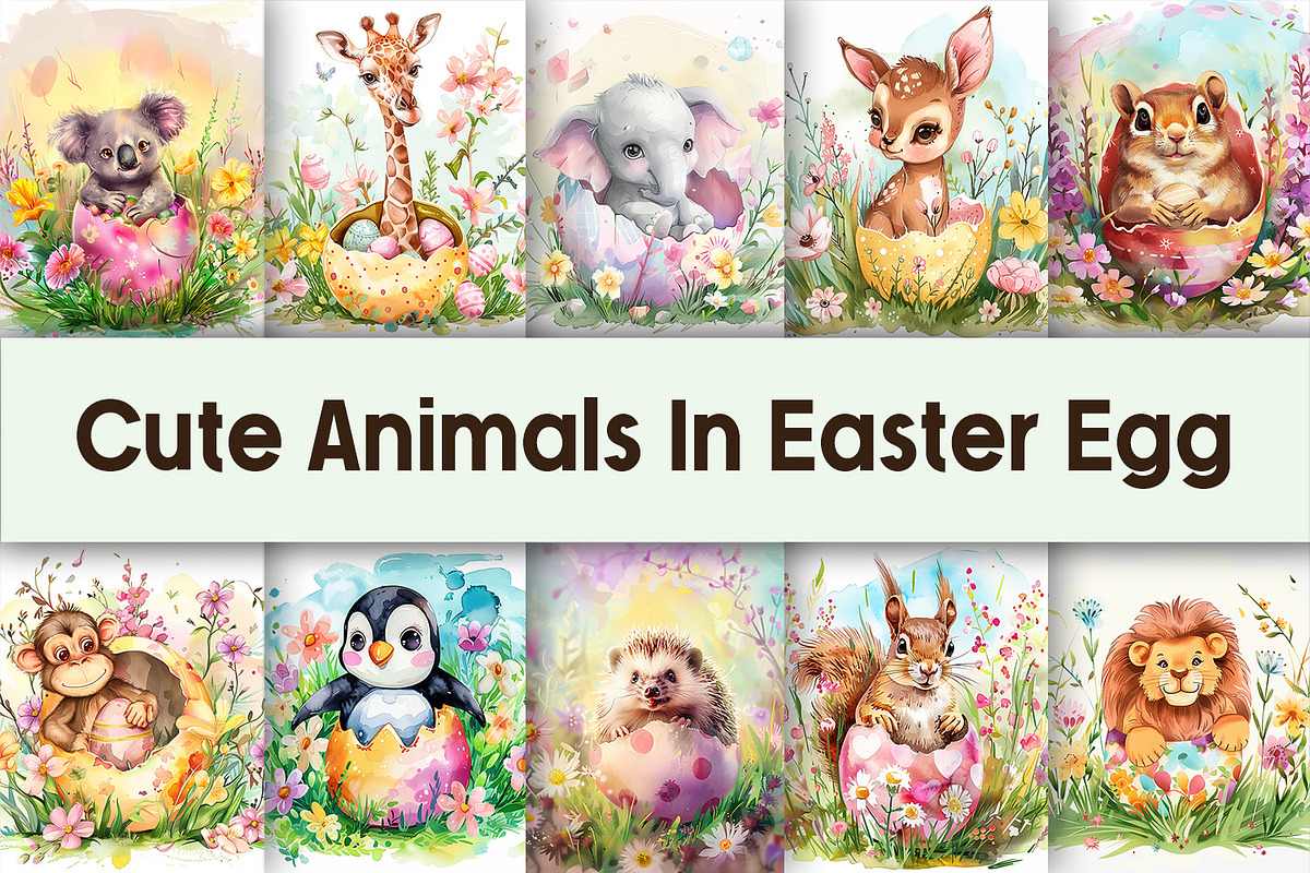 Cute Animals In Easter Egg, a Background Graphic by AdriOP