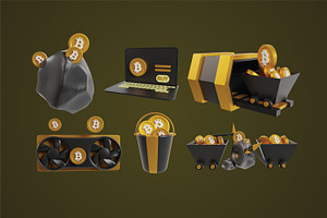 Bitcoin Mining 3d Icons Bundle