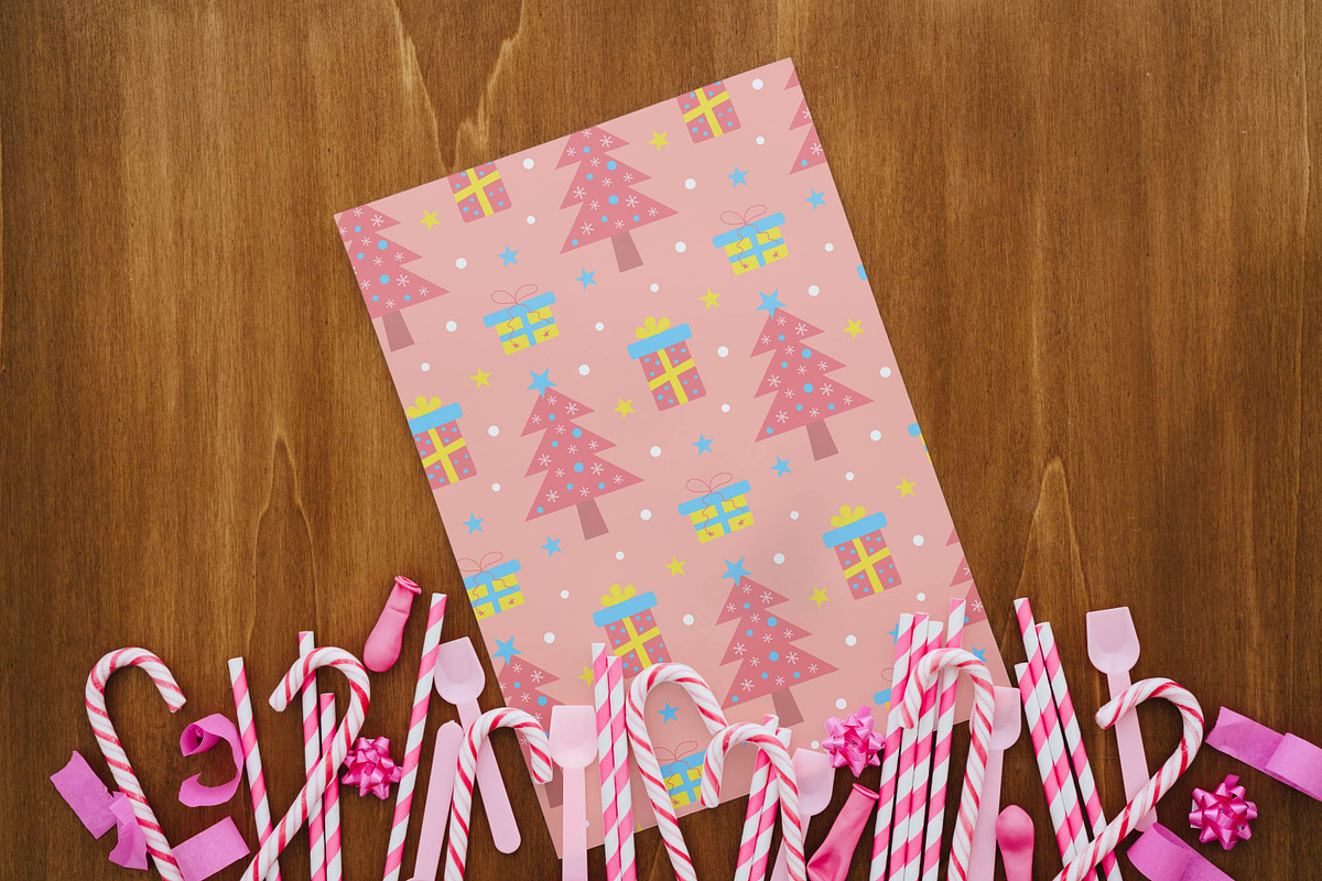 Pink Christmas tree seamless pattern, a Pattern Graphic by JulyGart (Photo 2 of 5)