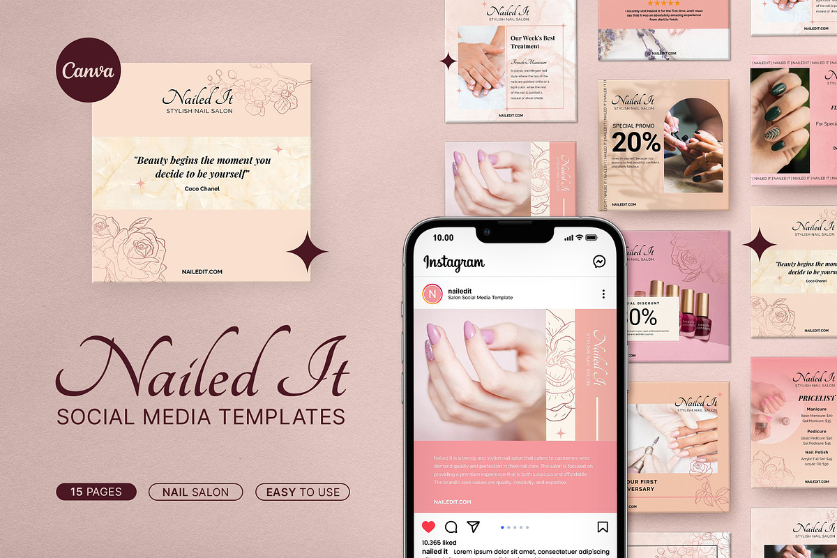 Nail Salon Instagram Post Template, a Social Media Template by prajapixels (Photo 1 of 6)