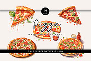 Watercolor PNG Pizza Clipart, a Food Illustration by Geniecreativestudio (Thumbnail 1 of 9)