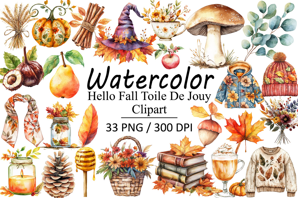 Hello Fall Toile De Jouy Clipart, an Illustration by Design Market (Photo 1 of 3)