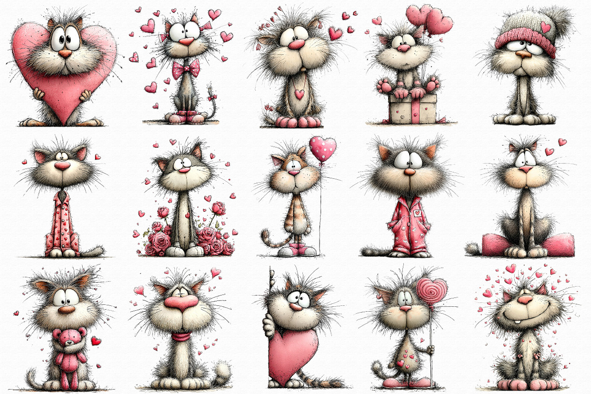 Whimsical Valentine Cat Clipart, an Illustration by Libby Wishes (Photo 2 of 6)