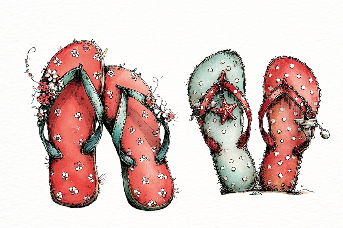whimsical summer flip flops clipart, an Illustration by Designworld (Photo 3 of 6)