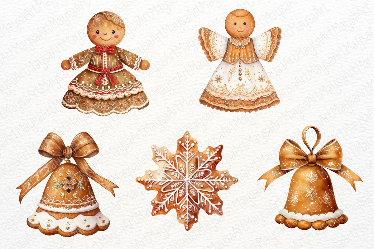 Christmas Gingerbread Clipart Set, a Seasonal Illustration by Maysa Art (Photo 3 of 5)