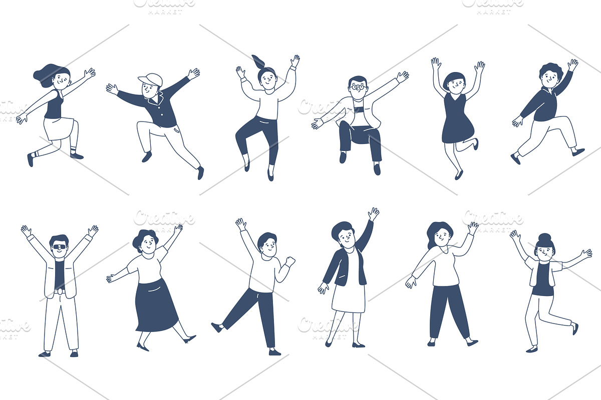 Linear happy people. Joyful, a Person Illustration by LadadikArt