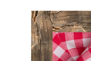 Old wooden window frame with red and white checkered curtain, a Background Photo by ndanko