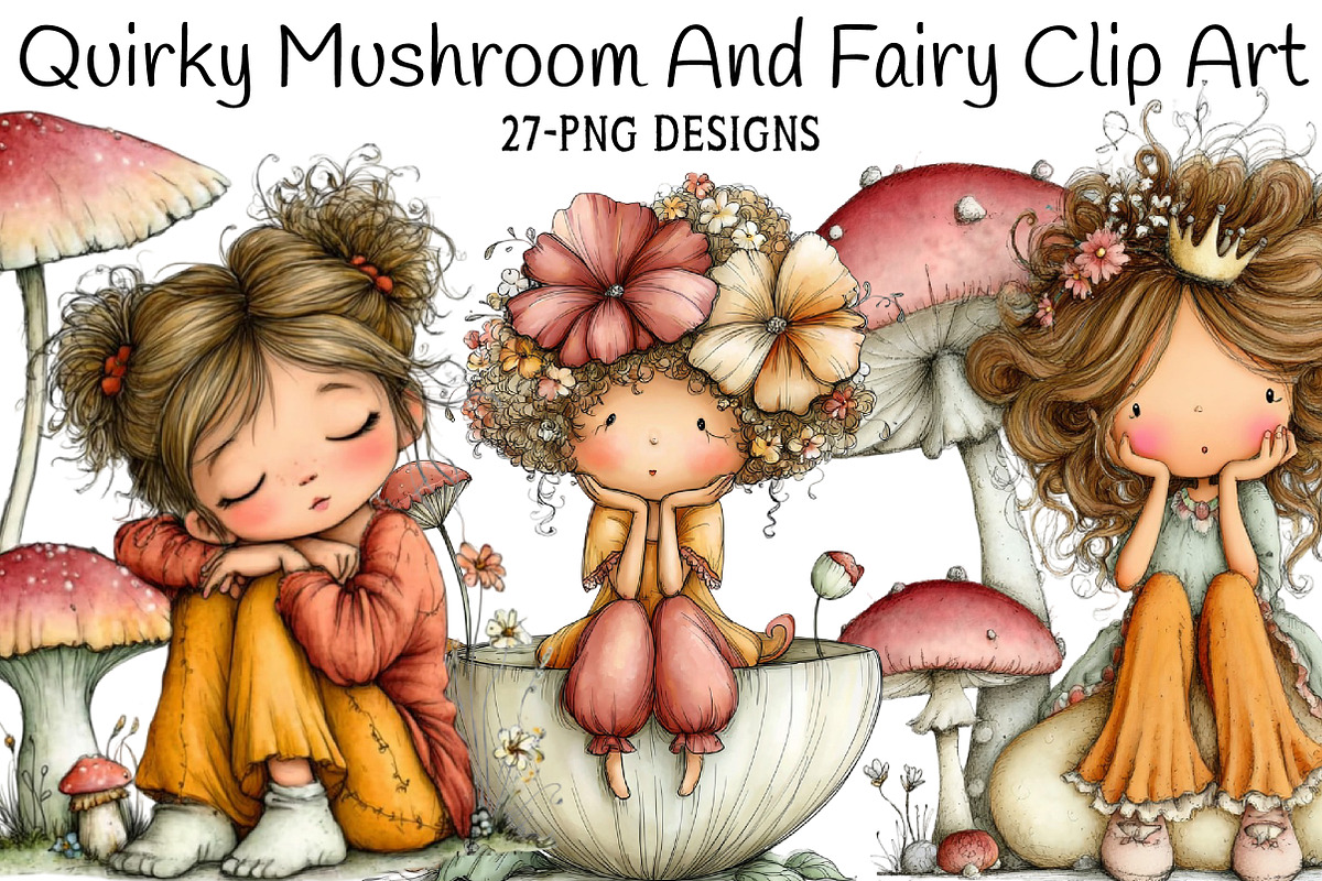 Quirky Mushroom And Fairy Clip Art, an Illustration by Daily.Designs (Photo 1 of 6)
