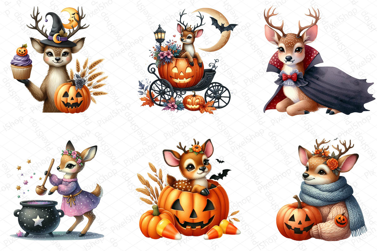 Cute Halloween Deer Clipart, an Illustration by DreamPrint404 (Photo 4 of 5)