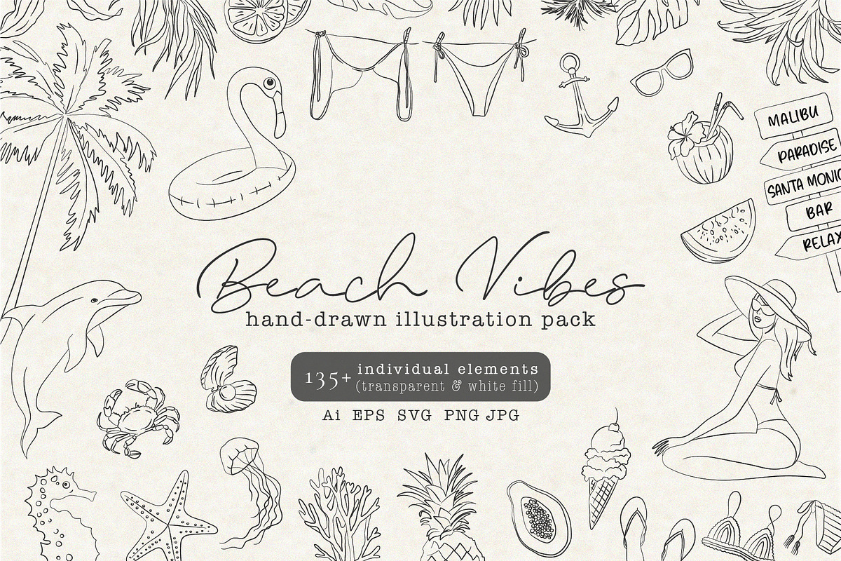 Line Beach Vibes – Summer Clipart, a Decorative Illustration by La Petite Line Art (Photo 1 of 13)