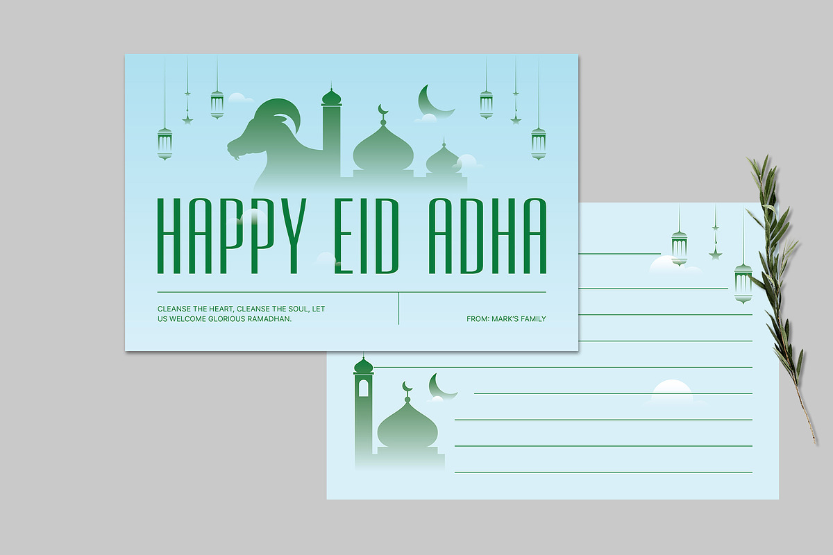 Blue Green Eid Al Adha Greeting Card, a Card Template by Neermana (Photo 4 of 4)