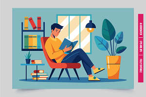 Man chair book shelf window, an Illustration by Tanuart
