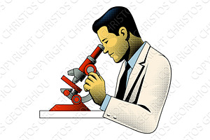 Scientist Microscope Retro Vintage, an Illustration by Christos Georghiou