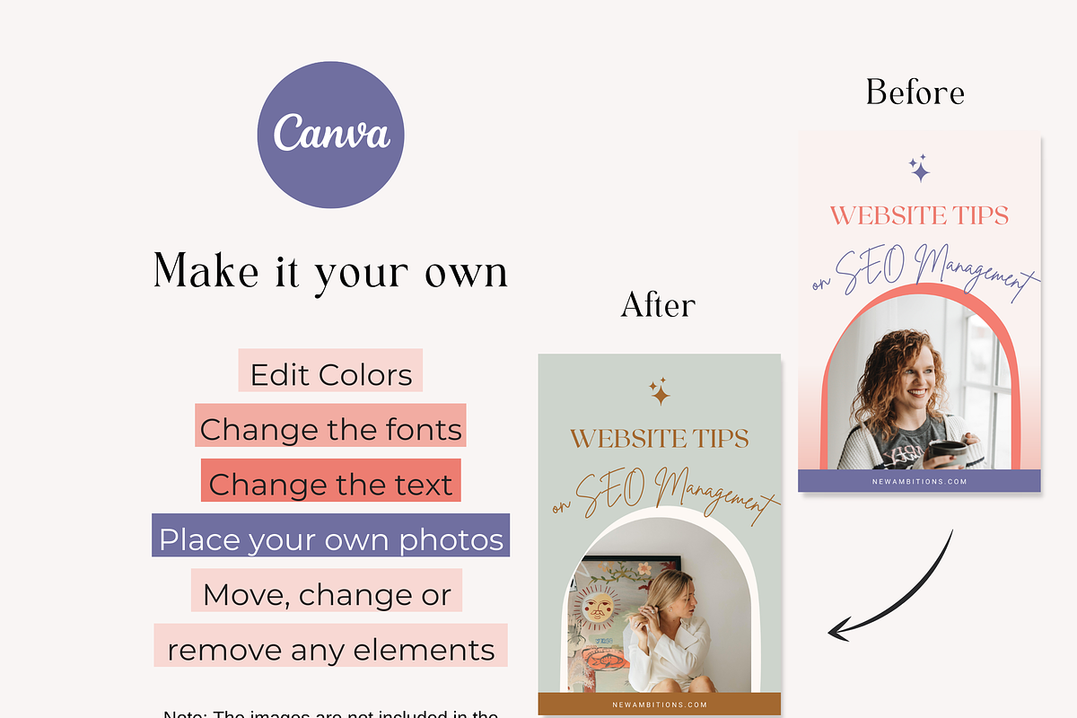 Pinterest Pin Templates Bold Canva, a Social Media Template by HerstedHertz (Photo 5 of 9)
