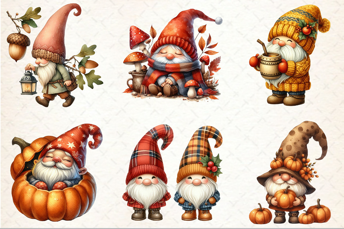 Watercolor Fall gnome Clipart, an Illustration by Rose Art (Photo 3 of 8)