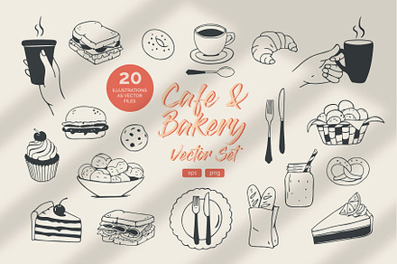 Cafe & Bakery illustrated icons, a Food Illustration by Annakaroline