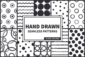 Ink Hand Drawn Seamless Patterns Set