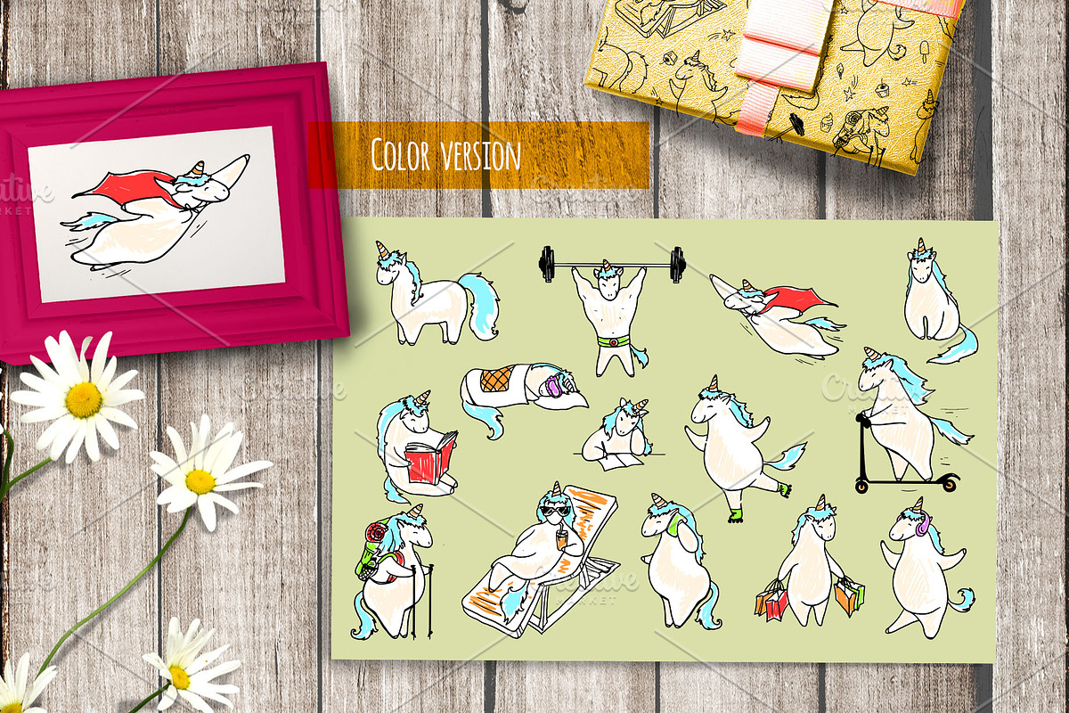 Cute unicorns. Hand drawn set, an Object Graphic by Alena Kaz (Photo 3 of 7)