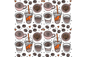 Vector Coffee Doodle Pattern