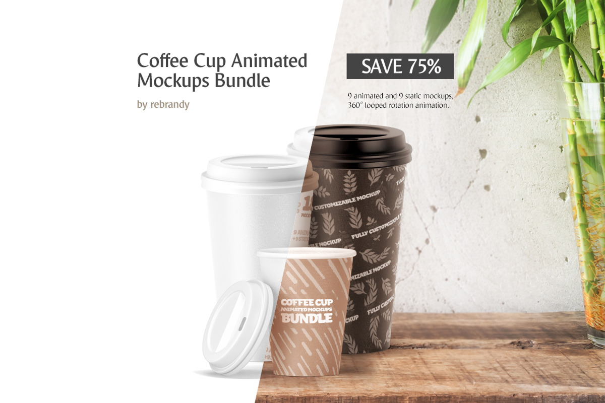 Coffee Cup Animated Mockups Bundle, a Cups & Container Mockup by rebrandy (Photo 1 of 20)