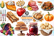 Watercolor Thanksgiving Dinner Clipa, a Seasonal Illustration by Canvas Craft (Thumbnail 1 of 4)
