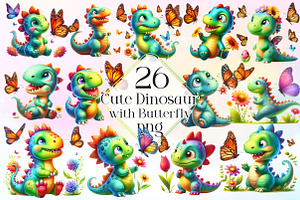 Cute Dinosaur With Butterfly Clipart