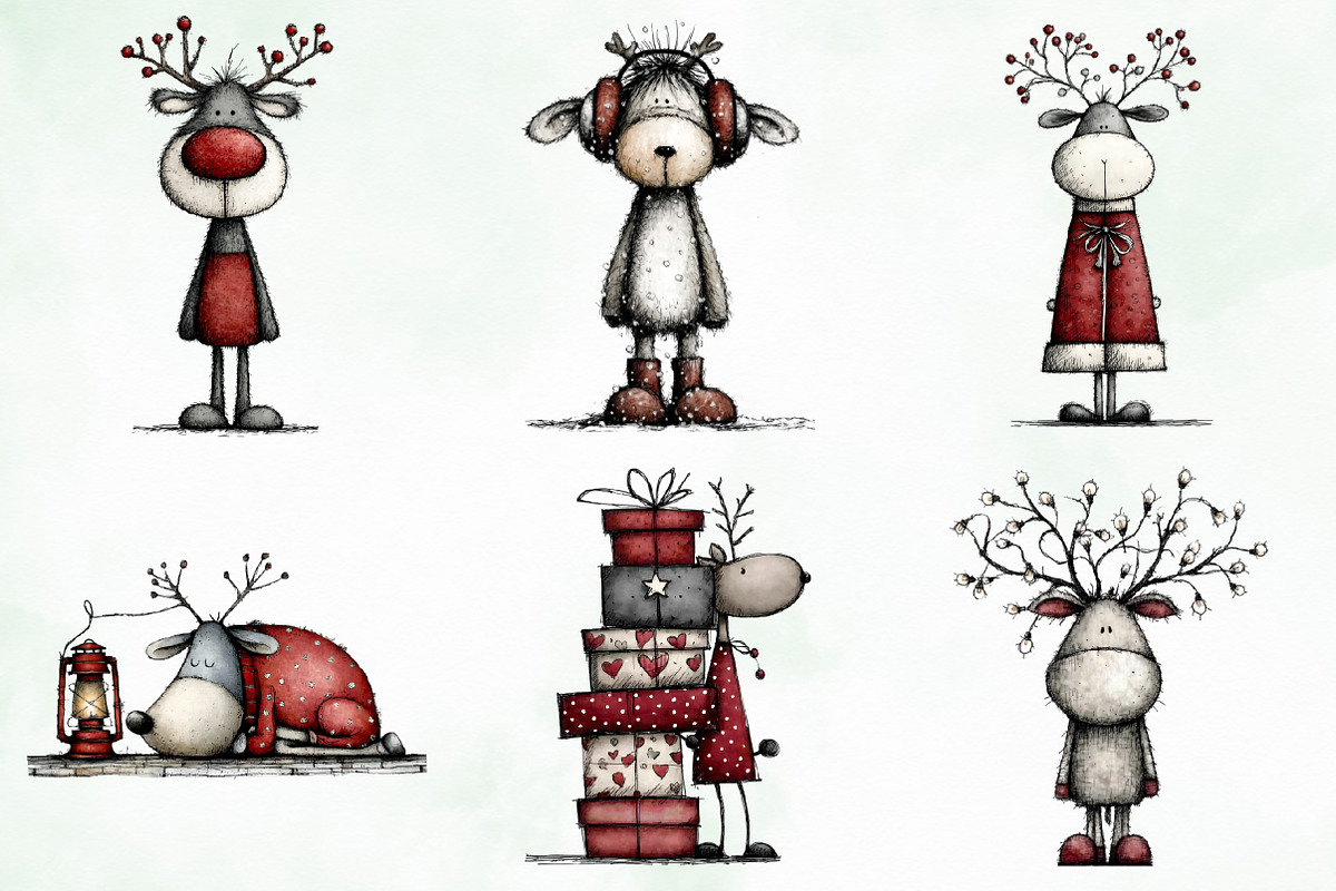 Whimsical Quirky Deer Clipart Bundle, an Illustration by Creative Art (Photo 2 of 12)