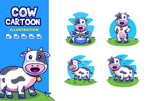Cute Cow Cartoon Illustration Pack