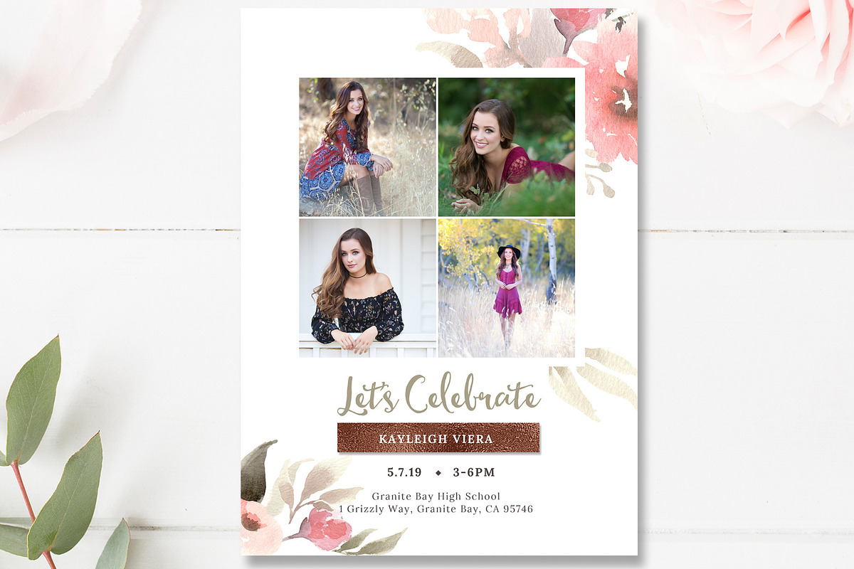 Floral Senior Graduation Invite PSD, a Card Template by By Stephanie Design (Photo 3 of 3)