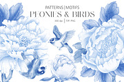 PEONIES AND BIRDS, a Pattern Graphic by Kate Demyanovska (Thumbnail 1 of 10)