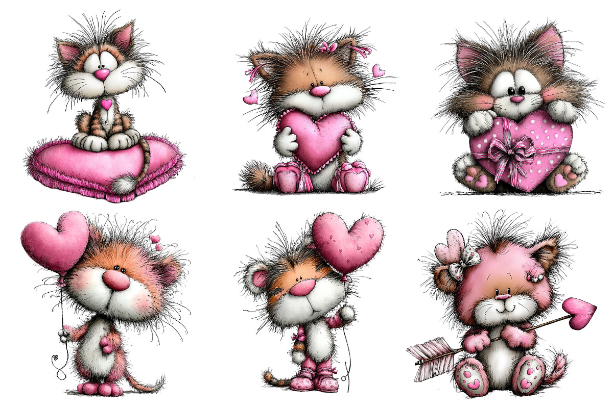 Valentine's Whimsical Cats Clipart, an Illustration by Dream Creation (Photo 5 of 7)