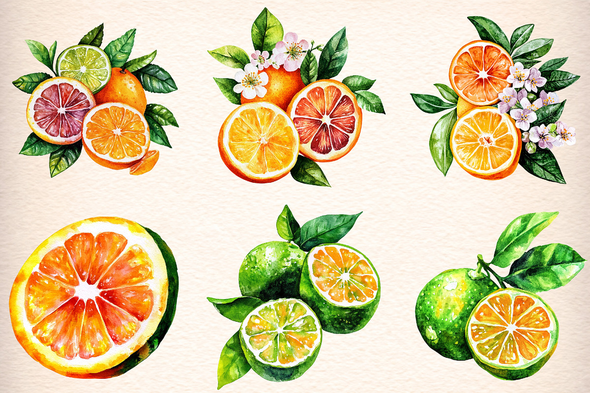 46 watercolor-citrus-fruit-clipart, an Illustration by GatewayDesign (Photo 2 of 9)