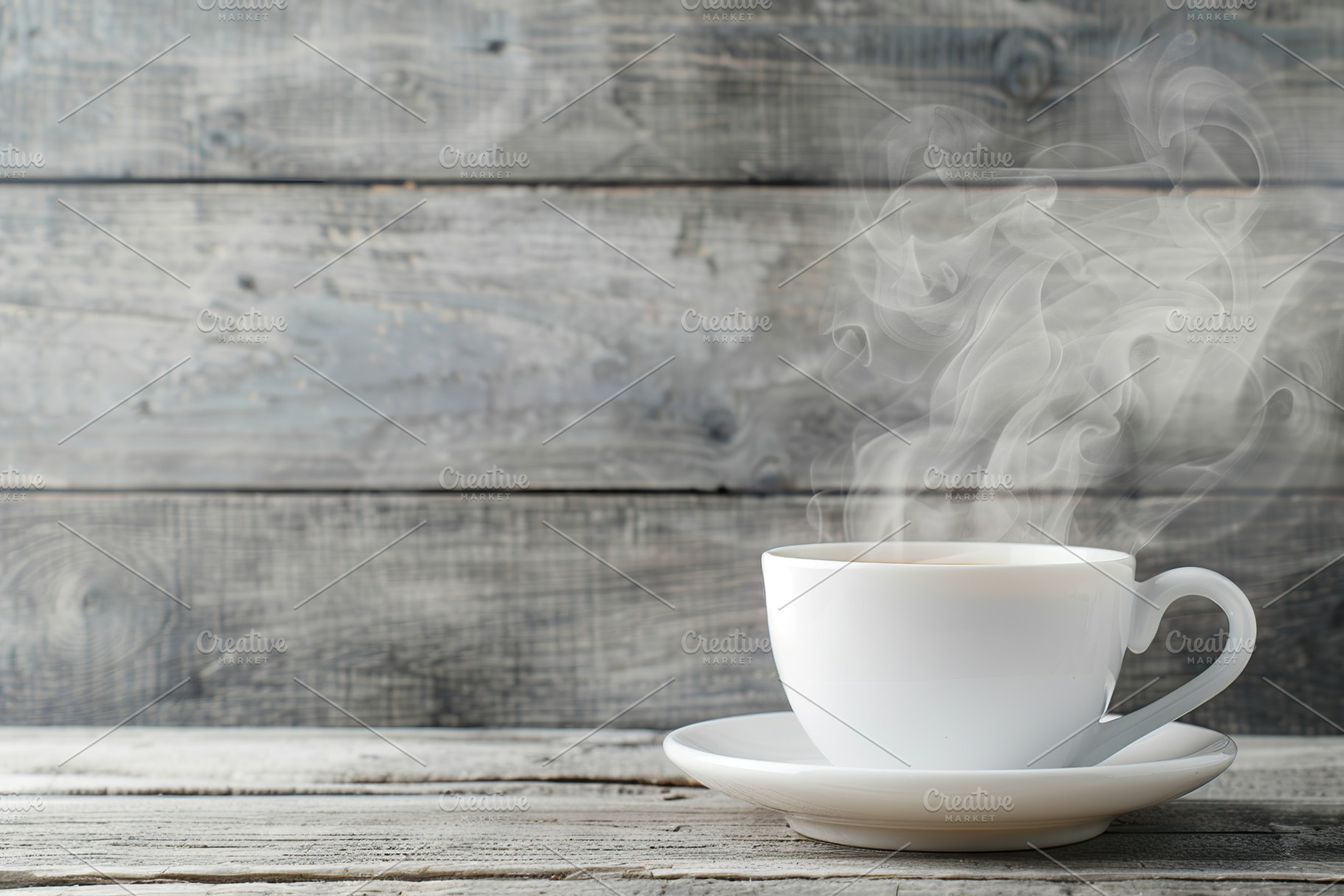 Cup of tea with steam on wooden table, a Food & Drink Photo by AlyaAnd