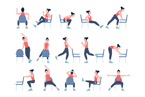 Chair exercises. Woman character, a Sport Illustration by LadadikArt