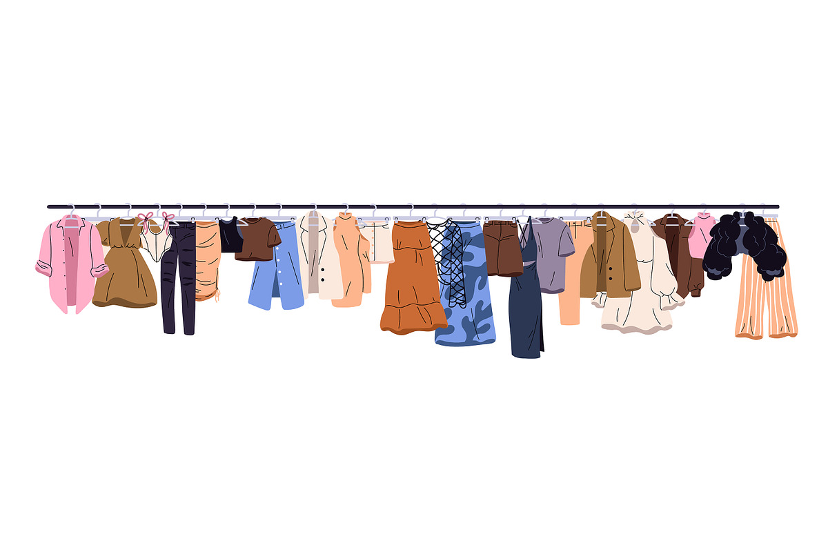 People choose clothes on hanger rack, a Person Illustration by PaperTrident (Photo 6 of 7)