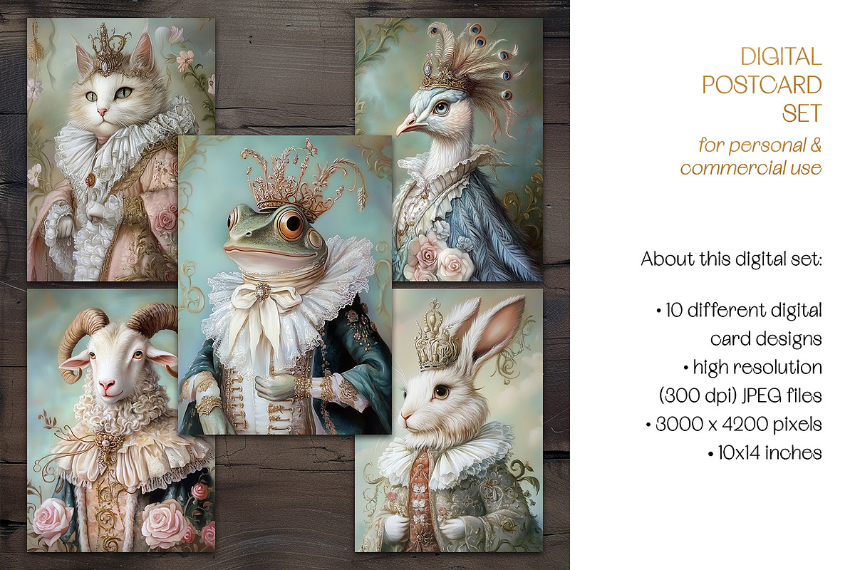 Baroque Royalty Animals Postcards, an Illustration by The Dutch Lady Designs (Photo 6 of 7)