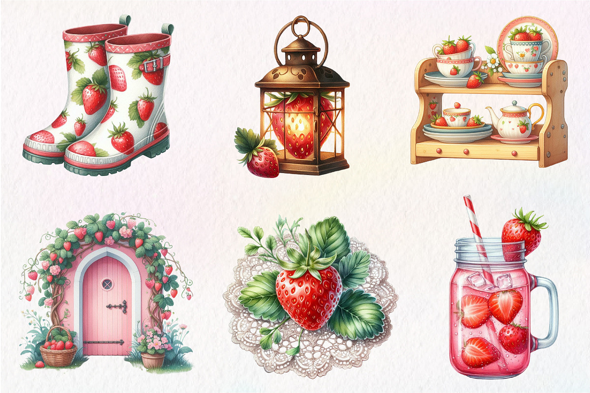 Strawberry Cottage PNG Clipart Bundl, an Illustration by CreationArt (Photo 3 of 5)