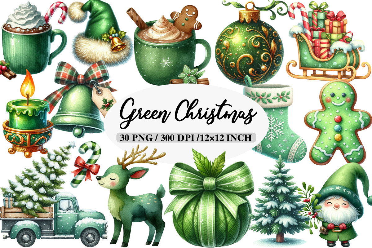 Green Christmas Sublimation Clipart, an Illustration by Daily.Designs (Photo 1 of 5)