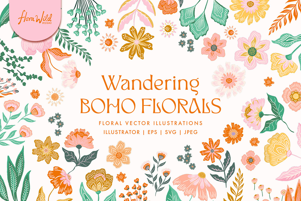 Wandering Boho Florals clipart, an Illustration by Flora Wild Designs (Photo 1 of 13)