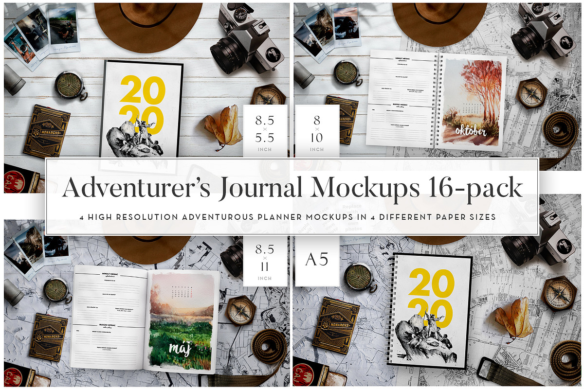 Adventure: Journal Mockups (16 in 1), a Print Template by Europe.graphics (Photo 2 of 6)
