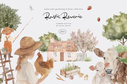 RUSTIC REVERIE Watercolor Garden, a Decorative Illustration by Muse Artist