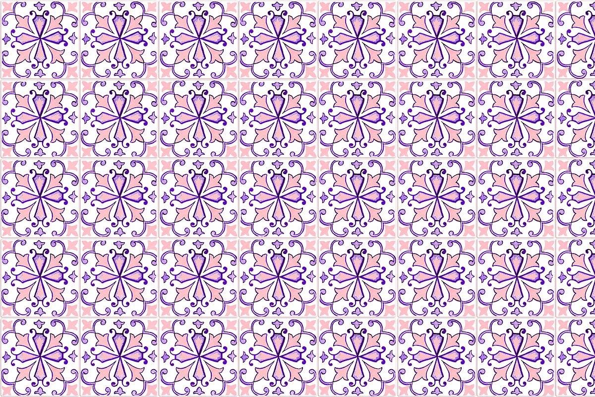 Purple Portuguese Azulejo Tiles Set4, a Pattern Graphic by ilonitta (Photo 5 of 10)