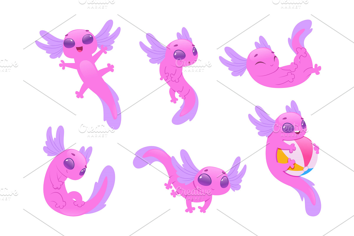 Axolotl. Pink amphibian cute, an Illustration by Onyx